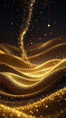 Fototapeta premium Abstract Golden Waves with Sparkling Particles and Light Reflections