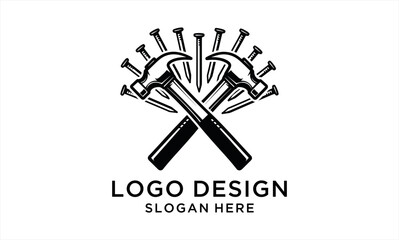 Crossed Hammers and Nails Logo Design for Construction or Carpentry Business.