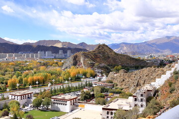 View on Lhasa town and mountains from the Potala Palace, Tibet, China