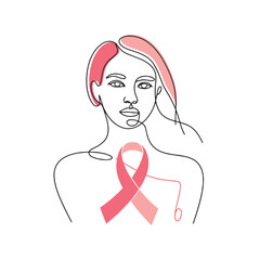 Minimal One-Line Woman Portrait with HIV/AIDS Awareness Ribbon Illustration
