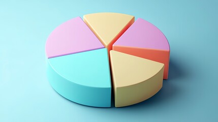 Colorful pie chart cut into sections on a light blue background during daytime