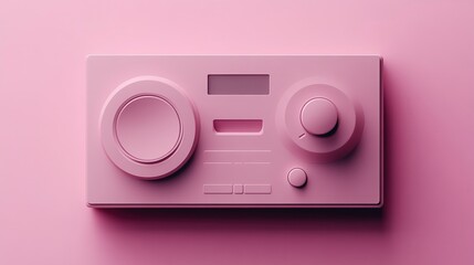 Unique radio design in pink color on a solid pink background with smooth surfaces and simple controls