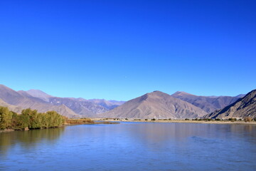 The Yarlung Tsangpo River, Upper reaches of the Brahmaputra, near Lhasa, Tibet, China