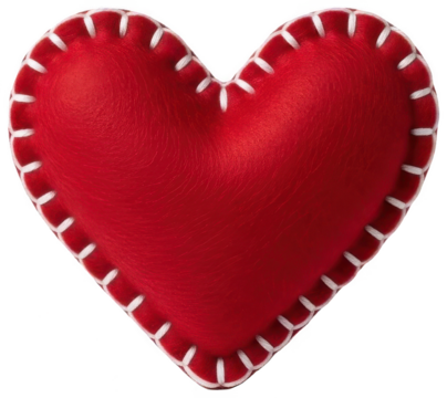 A plush, crimson red heart-shaped cushion with a stitched, quilted texture and a slightly worn appearance, presented in a flat, stationary pose against a, isolated on transparent background. - Powered by Adobe