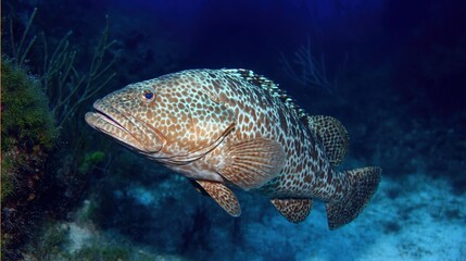 Fototapeta premium Grouper: Reef Habitat Ecology, Commercial Fishery Value and Conservation Priorities – A Compact Overview of Marine Predator Biology and Coastal Ecosystem Roles
