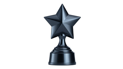 Black star trophy, shiny metallic finish, isolated on transparent background, symbolizing achievement, success, and recognition, suitable for award ceremonies or competitions