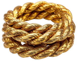 Close-up of a tightly wound, golden rope-like object, intricately twisted and glowing