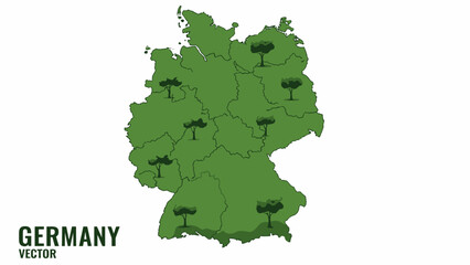 Illustrative vector map of Germany emphasizing its lush green regions and commitment to nature