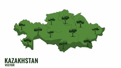 Fototapeta premium Kazakhstan map illustration with green trees symbolizing environmental sustainability and natural