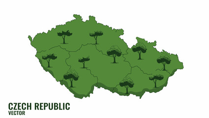 Obraz premium Illustrative green map of Czech Republic featuring abundant trees symbolizing its rich natural