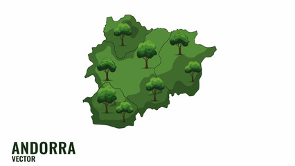 Andorran nation outline with vibrant trees, symbolizing its rich ecological environment and