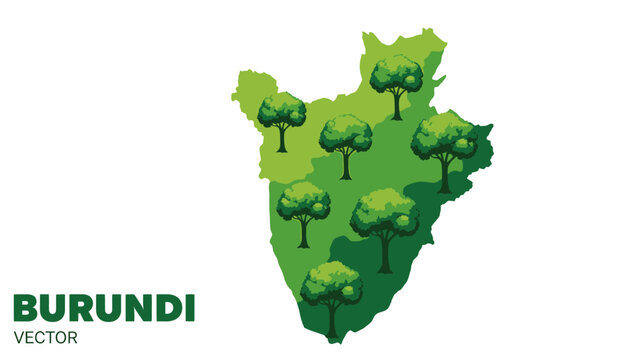 Burundi green map illustration featuring healthy trees depicting environmental sustainability and