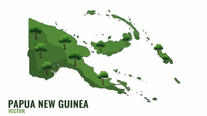 Obraz premium Stylized cartographic representation of Papua New Guinea showcasing its vibrant forested terrain