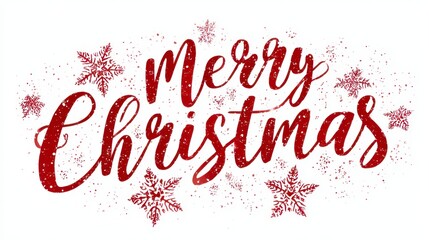 Festive holiday greeting with cursive text reading "Merry Christmas" adorned with snowflake illustrations