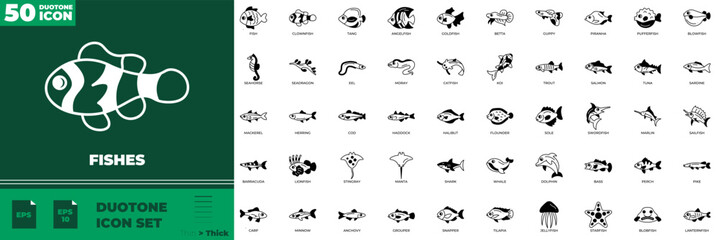 Fishes Duotone Editable Icons set