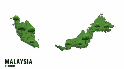 Fototapeta premium Vibrant green vector map of Malaysia featuring abundant natural tree landscapes, illustrating the