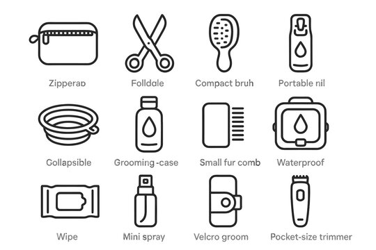 Foldable icon fur bottle portable brush velcro mini vector grooming