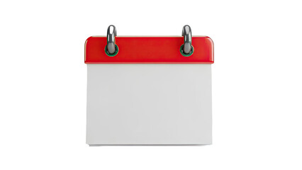 Blank tear-off calendar with red binding and silver rings on transparent background