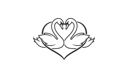 Elegant Line Art Two Swans Forming Heart Shape, Romantic Love Symbol Silhouette on Isolated White Background © Leomord