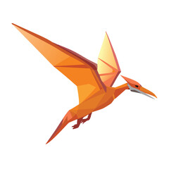 Low Poly Orange Pterodactyl Flying Dinosaur Vector Illustration © revpy