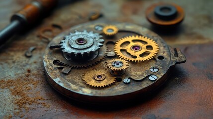 Intricate clockwork mechanism with gears and jewels
