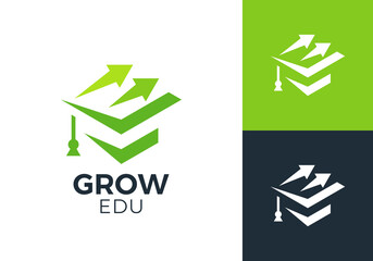 graduate hat and arrow logo design. finance education symbol vector graphic