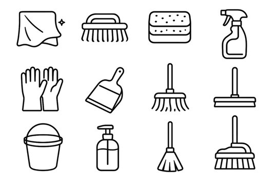 Rubber squeegee soap tools icons microfiber head brush block vector cleaning icon