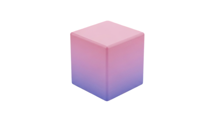 3D Gradient Cube with Pink and Purple Hues on transparent background