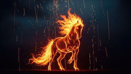 Fiery Horse A Majestic Steed Ignited by Flames, Galloping Through Darkness