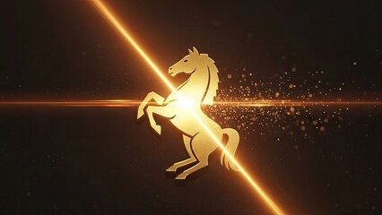 Golden Galloping Stallion Illuminated by a Fiery Diagonal Beam