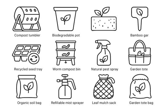 Coir bamboo vector icon leaf icons gardening bag worm mist tumbler pest