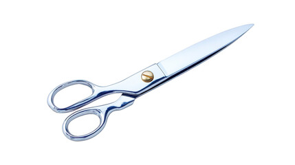 Fototapeta premium Shiny metal scissor with sharp blade and ergonomic handle, isolated on transparency background, reflecting light, suitable for sewing, crafting, or office use