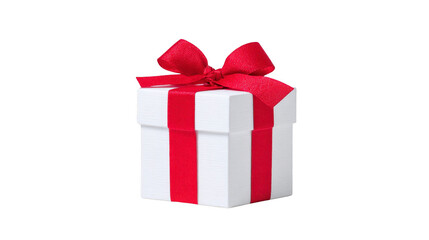 Obraz premium White gift box with red ribbon festive present surprise celebration isolated on transparency background perfect for holiday birthday or special occasion joyful and elegant