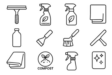 Obraz premium Spray vector tool eco wood bottle refillable window icon glass blade squeegee