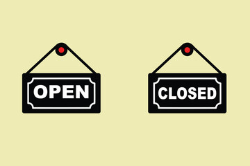 Open Closed Signs Vector Illustration, Business Hours Icons Set, Retail Store Availability Symbols