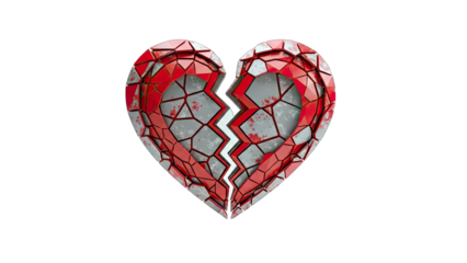 3D Broken Heart Symbol on transparent background