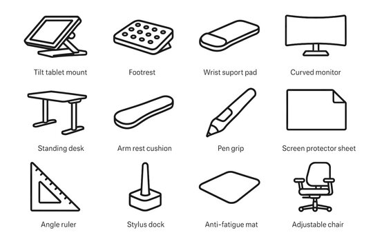 Icon protector wrist standing vector footrest rest ergonomic cushion sketching angle adjustable