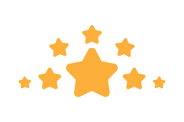 A cluster of orange stars of varying sizes against a white background viewed from directly above