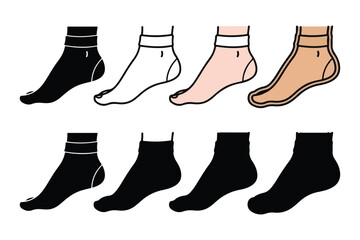 Illustration of assorted socks in different colors on a white background