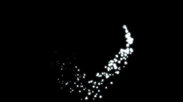 Happy Valentine&rsquo;s Day greeting animation with a shiny glitter heart ornament, white sparkling particles, and a glowing light trail, perfect for banners and social media on a black screen background