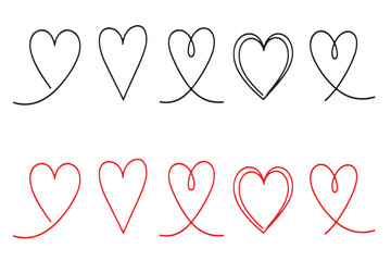 Simple Heart Illustrations in Red and Black on White Background