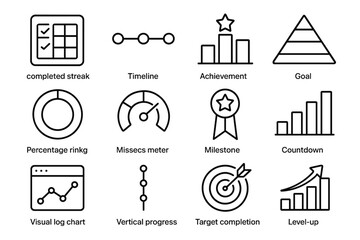 Tracker completed countdown pyramid vector icon tile milestone tracking progress chart icons