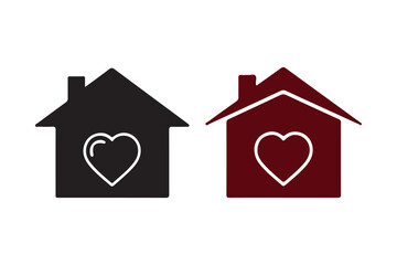 Simple house icons with heart symbols on plain background