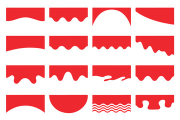 A collection of red graphic shapes against a white background