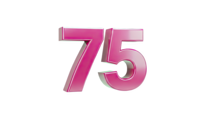 3D Pink Number 75 on transparent background