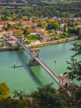 Vertical view of suspension bridge in Andance, France &ndash; 5 October 2025
