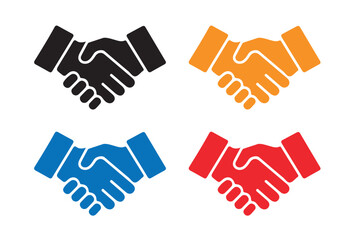 Multiple handshakes symbolizing partnership and cooperation in diverse colors