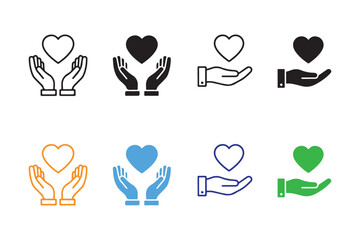 Assorted hand and heart illustrations in various colors and styles