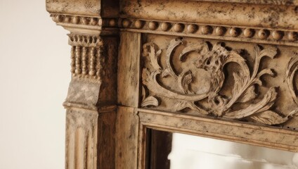 Obraz premium Ornate Carved Wood Frame Detail with Intricate Floral Design.