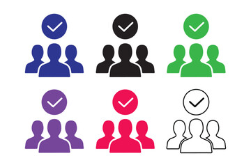 Group of people icons with checkmarks in various colors on a white background